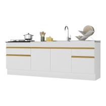 Kit Com 2 Balcões De Cozinha 150cm E 70cm Com Rodapé Veneza Multimóveis V2108 Branco/dourado Kit Com 2 Balcões De Cozinha 150cm E 70cm Com Rodapé Veneza Multimóveis V2108 Branco/dourado
