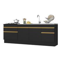 Kit Com 2 Balcões De Cozinha 150cm E 70cm Com Rodapé Veneza Multimóveis V2108 Preto/dourado Kit Com 2 Balcões De Cozinha 150cm E 70cm Com Rodapé Veneza Multimóveis V2108 Preto/dourado