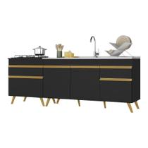 Kit Com 2 Balcões De Cozinha 150cm E 70cm Veneza Multimóveis V2073 Preto/dourado Preto/dourado Kit Com 2 Balcões De Cozinha 150cm E 70cm Veneza Multimóveis V2073 Preto/dourado Preto/dourado