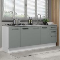 Kit Com 2 Balcões De Cozinha 3 Gavetas 4 Portas Branco Cinza