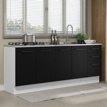 Kit Com 2 Balcões De Cozinha 3 Gavetas 4 Portas Branco preto Kit Com 2 Balcões De Cozinha 3 Gavetas 4 Portas Branco preto
