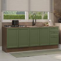 Kit Com 2 Balcões De Cozinha 3 Gavetas 4 Portas (sem Tampo E Pia) Rustic/verde Vik Madesa 01 Rustic/verde