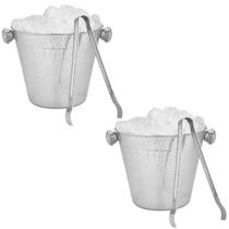 Kit com 2 Balde De Gelo 1 Litro em Inox Baldinho 12cm Com Alças e Pinça Pegador de Gelo Whisky Drinks