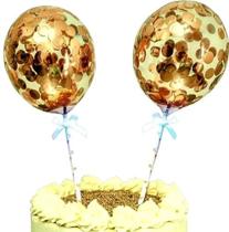 Kit com 2 Balões Balão Bexiga com Confetes Topo de Bolo 12cm