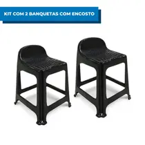 Kit Com 2 Bancos Banquinhos Banquetas Plásticas Com Encosto Preta Arqplast Confortável Leve Empilhavel Reforçada Resistente Para Cozinha Bar Lanchonete Casa