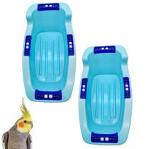 Kit Com 2 Banheiras Para Pássaros Calopsitas Papagaios Ring Necks Periquitos Com Missanga Toco Tucano Cor Azul