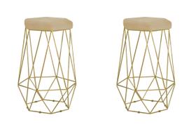 Kit com 2 Banqueta Rubi Dourado Veludo Bege - FdECOR