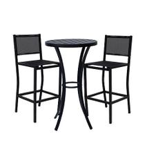Kit com 2 Banquetas altas em alumínio e tela sling + Mesa bistrô com tampo ripado Kit com 2 Banquetas altas em alumínio e tela sling + Mesa bistrô com tampo ripado