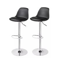 Kit Com 2 Banquetas Cadeira Alta Com Encosto Regulável Giratoria Preta