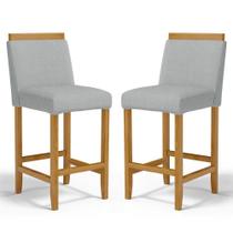 Kit Com 2 Banquetas Eloá Madeira Maciça Assento Estofado Para Bancada Linho Cinza 407