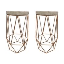 Kit Com 2 Banquetas Hexagonal Aramado Cobre Suede Bege Kit Com 2 Banquetas Hexagonal Aramado Cobre Suede Bege
