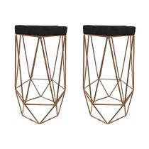 Kit Com 2 Banquetas Hexagonal Aramado Cobre Suede Preto Kit Com 2 Banquetas Hexagonal Aramado Cobre Suede Preto