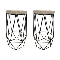 Kit Com 2 Banquetas Hexagonal Aramado Preto Suede Bege Kit Com 2 Banquetas Hexagonal Aramado Preto Suede Bege