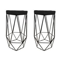 Kit Com 2 Banquetas Hexagonal Aramado Preto Suede Preto Kit Com 2 Banquetas Hexagonal Aramado Preto Suede Preto
