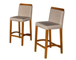 Kit Com 2 Banquetas Luxo Puxador Moderna Dubai Pés Em Madeira Maciça