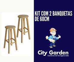 Kit com 2 banquetas tamanho 60cm de madeira pinus