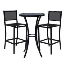 Kit com 2 Banquetas Tela Sling e Mesa Alta Bistrô de Alumínio de Varanda, Cozinha, Jardim e Piscina