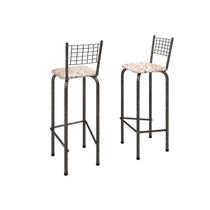 Kit com 2 Banquetas Tubular Iza 41cm x 36cm x 96 cm Prata/Bege