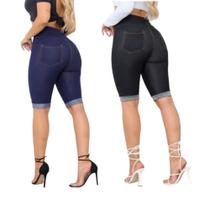 Kit Com 2 Bermudas Shorts Feminina Malha Jeans