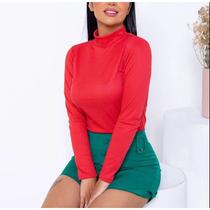 Kit com 2 Blusa feminina manga longa gola alta básica canelada