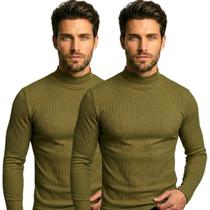 Kit com 2 Blusas Gola Alta Cacharrel Masculina Canelada Manga Longa Confortável para Frio
