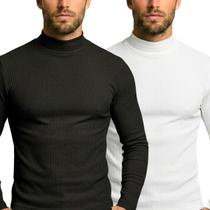 Kit com 2 Blusas Gola Alta Cacharrel Masculina Canelada Manga Longa Confortável para Frio