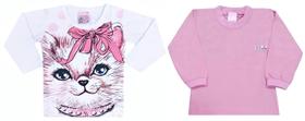 Kit Com 2 BLUSINHAS M. LONGA ESTAMPADA E BÁSICA BEBÊ P AO G