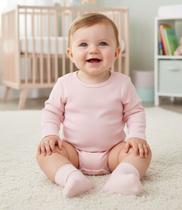 Kit Com 2 Body Bebê Unissex Manga Longa 3 À 18 Meses