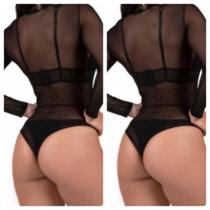 Kit Com 2 Body Feminino Tule Transparente Preto E Branco