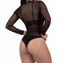 Kit Com 2 Body Feminino Tule Transparente Preto