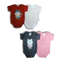 Kit com 2 Body Manga Curta Menina Bicho Molhado Sortidos RN-XG