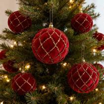 Kit Com 2 Bolas De Natal Decoração Festas Camurça 10cm Kit Com 2 Bolas De Natal Decoração Festas Camurça 10cm