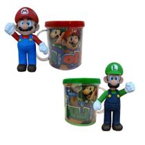 Kit Com 2 Bonecos Mario E Luigi Com Canecas Personalizadas - Super Size Figure Collection