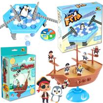 Kit com 2 brinquedos Equilíbrio O Mar Tá Bravo Navio Pirata Infantil + Quebra Gelo Pinguim Diversão Garantida - ULTRATECH - ENVIO IMEDIATO