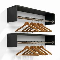 Kit Com 2 Cabideiros Preto Arara Closet Quarto Com Prateleira Roupa Mdf Multiuso Moderno ALBERGONI Kit Com 2 Cabideiros Preto Arara Closet Quarto Com Prateleira Roupa Mdf Multiuso Moderno ALBERGONI