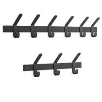 Kit com 2 Cabideiros Suporte de Parede Organizador 3 e 6 Ganchos Brasforma Preto Robusto para Roupas Bonés Casaco Blusas Chaves