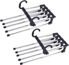 Kit com 2 Cabides Multifuncional para Calças de Inox com 5 Divisórias