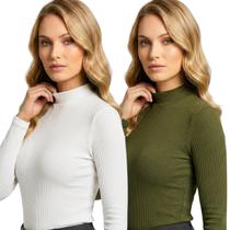 Kit com 2 Cacharrel Feminina Gola Alta Blusa Manga Longa Canelada Segunda Pele Premium Frio Inverno
