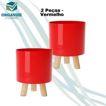 Kit com 2 Cachepot Retro pé Madeira Decoração