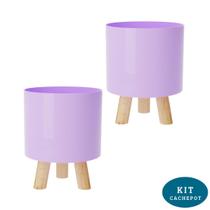 Kit com 2 Cachepot Retro pé Madeira Decoração