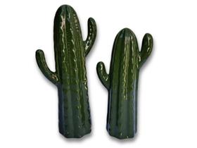 Kit com 2 cactos decorativo em cerâmica esmaltada cor verde