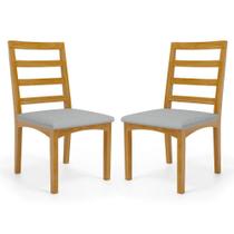 Kit Com 2 Cadeira Cecília Encosto E Pés De Madeira Maciça Assento Estofada Para Mesa De Jantar Linho Cinza 407