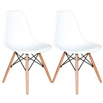 Kit com 2 Cadeira Charles Eames Eiffel Branca - Base Madeira