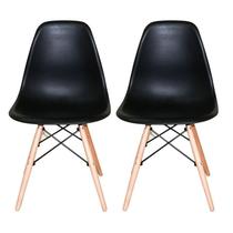 Kit Com 2 Cadeira Charles Eames Wood Dsw Preta - Base Made