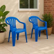 Kit com 2 cadeira de plástico bela vista - azul - com braço - mor