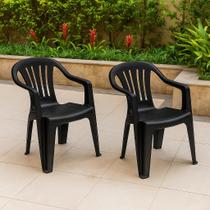 Kit com 2 cadeira de plástico bela vista - preta - com braço - mor