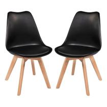 Kit Com 2 Cadeira Leda Preta - Charles Eames Wood Com Almofada Kit Com 2 Cadeira Leda Preta - Charles Eames Wood Com Almofada