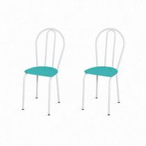 Kit com 2 Cadeiras 004 America Cromo Branca/Azul Turquessa - Artefamol