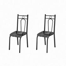 Kit com 2 Cadeiras 023 America Cromo Preta/Mosaico Preto - Artefamol
