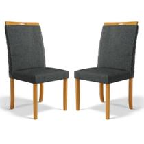 Kit Com 2 Cadeiras Agnes Madeira Maciça Estofadas Para Mesa De Jantar Linho Chumbo 406